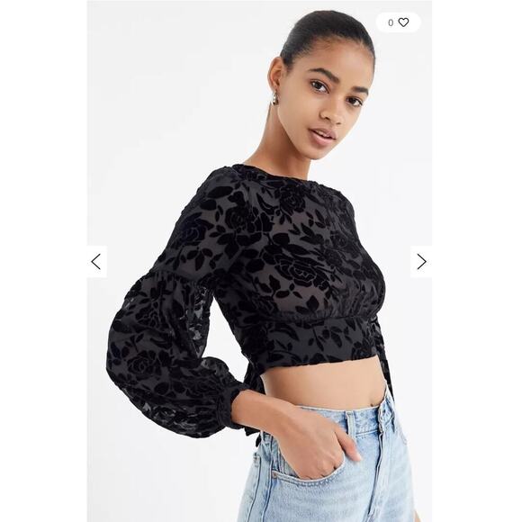 Lioness Eastside Sheer Black Velvet Floral Cropped Top Women’s Small - Picture 7 of 12